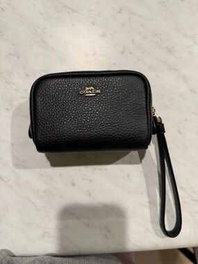 Coach Black Pebbled Leather Wristlet with Gold Logo